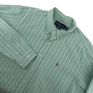 VTG Ralph Lauren Classic Fit Striped Button Down Shirt Men's XL Green White Pony